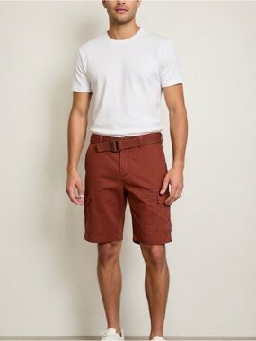 Weatherproof Men's Rust Cargo Shorts with Woven Belt